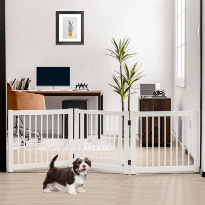 Costway Cancello pieghevole di legno per animali domestici a 3 pannelli, Recinto di sicurezza per cuccioli Bianco Costway Cancello pieghevole di legno per animali domestici a 3 pannelli, Recinto di sicurezza per cuccioli Bianco