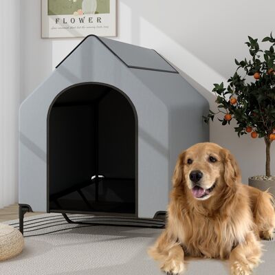 Costway Casa elevata per cani con finestre ventilate copertura rimovibile, Cuccia per cani con letto a rete Grigio 84x132x114cm Costway Casa elevata per cani con finestre ventilate copertura rimovibile, Cuccia per cani con letto a rete Grigio 84x132x114cm