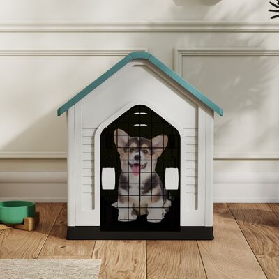 Costway Rifugio per animali domestici da interno ed esterno con porta, Casa per cani in plastica in metallo bloccabile Blu scuro Costway Rifugio per animali domestici da interno ed esterno con porta, Casa per cani in plastica in metallo bloccabile Blu scuro