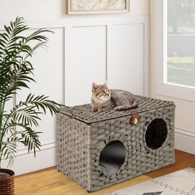 Costway Condominio per gattini in rattan con cuscino morbido rimovibile, Letto pieghevole per gatti da interno Grigio Costway Condominio per gattini in rattan con cuscino morbido rimovibile, Letto pieghevole per gatti da interno Grigio