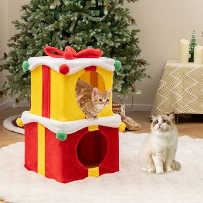 Costway Casetta di Natale per gatti a 2 piani con fiocco, Kit di condo a forma di regalo impilabili con 2 condo Colorato Costway Casetta di Natale per gatti a 2 piani con fiocco, Kit di condo a forma di regalo impilabili con 2 condo Colorato