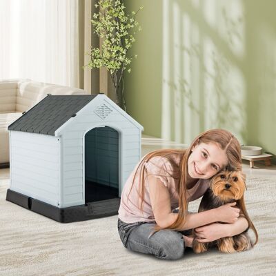 Costway Casetta impermeabile e ventilata per cani, Cuccia con valvole d’aria e pavimento rialzato Grigio Costway Casetta impermeabile e ventilata per cani, Cuccia con valvole d’aria e pavimento rialzato Grigio