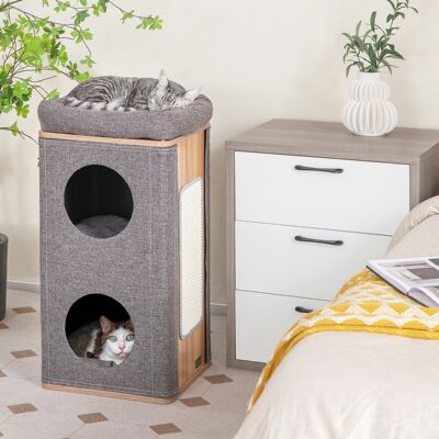Costway Casetta per gatti a 3 piani con tiragraffi 2 scomparti coperti cuccia 3 materassini, Casa gatti moderna Grigio Costway Casetta per gatti a 3 piani con tiragraffi 2 scomparti coperti cuccia 3 materassini, Casa gatti moderna Grigio
