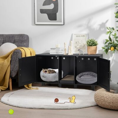 Costway Mobile lettiera per gatti con ingressi sinuosi tiragraffi gambe staccabili, Armadietto casetta per gatti Nero Costway Mobile lettiera per gatti con ingressi sinuosi tiragraffi gambe staccabili, Armadietto casetta per gatti Nero