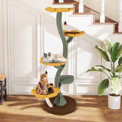 Costway Torre multifunzionale per gatti di girasole con 4 piattaforme a forma di fiore, Torre mobili arrampicata per gatti Costway Torre multifunzionale per gatti di girasole con 4 piattaforme a forma di fiore, Torre mobili arrampicata per gatti