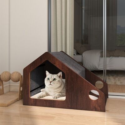 Costway Casetta in legno per gatti da intern con stazione di alimentazione, Condo per gatti con tetto rimovibile e struttura in metallo Costway Casetta in legno per gatti da intern con stazione di alimentazione, Condo per gatti con tetto rimovibile e struttura in metallo