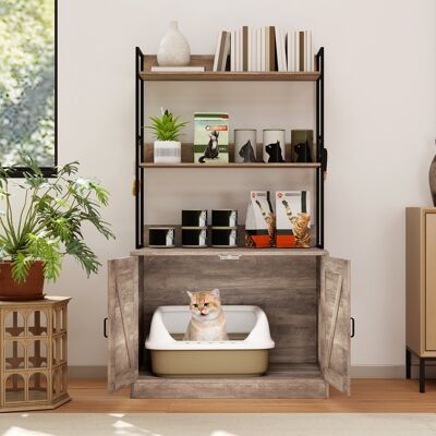 Costway Mobile moderna per lettiera per gatti armadietto nascosto per bagno per gatti con 3 ripiani, Mobile industriale Grigio Costway Mobile moderna per lettiera per gatti armadietto nascosto per bagno per gatti con 3 ripiani, Mobile industriale Grigio