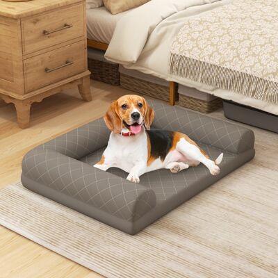 Costway Letto per cani in schiuma con bordi a 3 lati copertura rimovibile e lavabile, Cuccia per cani di taglia media e piccola Grigio Costway Letto per cani in schiuma con bordi a 3 lati copertura rimovibile e lavabile, Cuccia per cani di taglia media e piccola Grigio