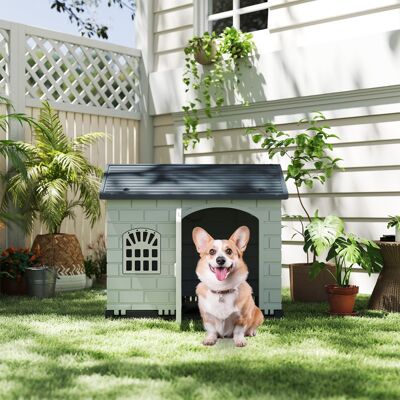 Costway Rifugio per animali domestici da esterno e interno con porta bloccabile, Cuccia per cani in plastica impermeabile Grigio scuro Costway Rifugio per animali domestici da esterno e interno con porta bloccabile, Cuccia per cani in plastica impermeabile Grigio scuro