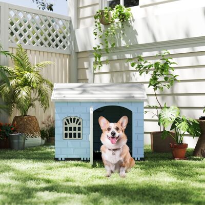 Costway Rifugio per animali domestici da esterno e interno con porta bloccabile, Cuccia per cani in plastica impermeabile Blu chiaro Costway Rifugio per animali domestici da esterno e interno con porta bloccabile, Cuccia per cani in plastica impermeabile Blu chiaro