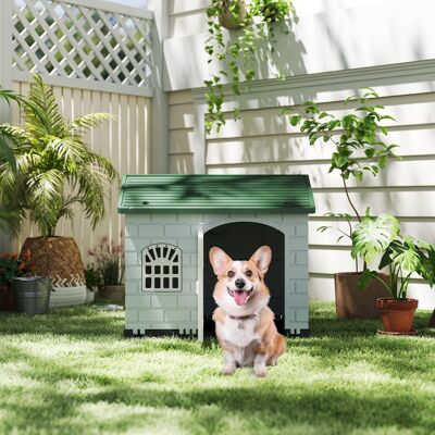 Costway Rifugio per animali domestici da esterno e interno con porta bloccabile, Cuccia per cani in plastica impermeabile Verde scuro Costway Rifugio per animali domestici da esterno e interno con porta bloccabile, Cuccia per cani in plastica impermeabile Verde scuro