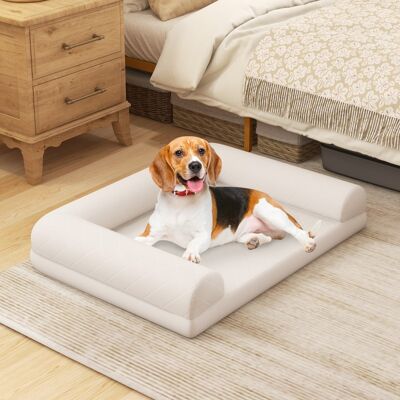 Costway Letto per cani in schiuma con bordi a 3 lati copertura rimovibile e lavabile, Cuccia per cani di taglia media e piccola Beige Costway Letto per cani in schiuma con bordi a 3 lati copertura rimovibile e lavabile, Cuccia per cani di taglia media e piccola Beige
