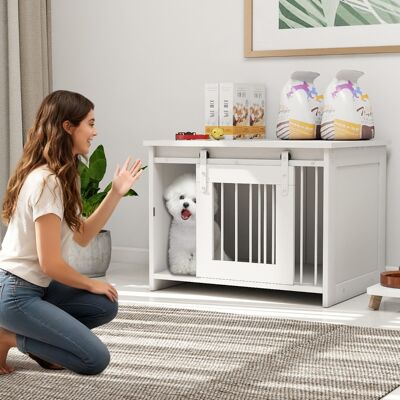 Costway Cuccia per cani gabbia in legno con ampio piano superiore e porta scorrevole, Cuccia moderna di piccola Bianco Costway Cuccia per cani gabbia in legno con ampio piano superiore e porta scorrevole, Cuccia moderna di piccola Bianco