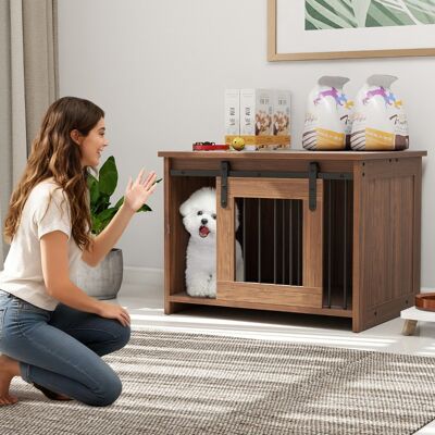 Costway Cuccia per cani gabbia in legno con ampio piano superiore e porta scorrevole, Cuccia moderna di piccola Marrone Costway Cuccia per cani gabbia in legno con ampio piano superiore e porta scorrevole, Cuccia moderna di piccola Marrone