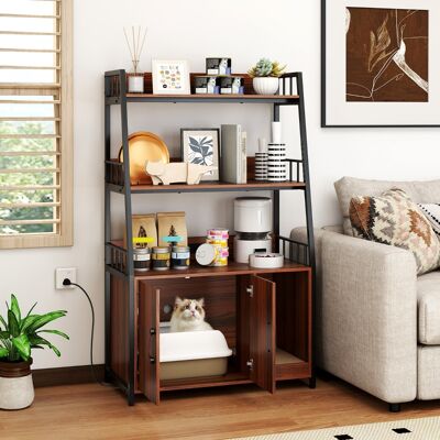 Costway Grande cuccia nascosto con tiragraffi stazione di ricarica di stoccaggio, Enclosure per lettiera per gatti con ripiani Noce Costway Grande cuccia nascosto con tiragraffi stazione di ricarica di stoccaggio, Enclosure per lettiera per gatti con ripiani Noce