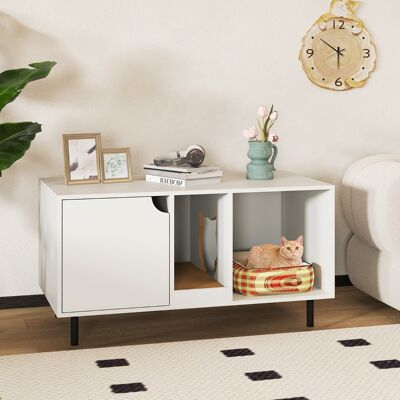 Costway Enclosure per lettiera per 2 gatti con pannello grattugia rimovibile, Casa per gatti a due stanze in legno Bianco Costway Enclosure per lettiera per 2 gatti con pannello grattugia rimovibile, Casa per gatti a due stanze in legno Bianco