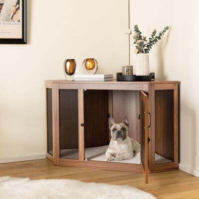 Costway Gabbia per cani con porta a rete cuscino maniglia chiavistello per stanze, Kennel angolare per cani Marrone Costway Gabbia per cani con porta a rete cuscino maniglia chiavistello per stanze, Kennel angolare per cani Marrone