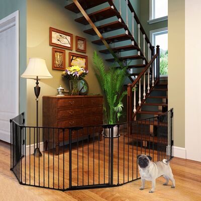 Costway Recinto pieghevole 6 pezzi Cancelleto di sicurezza in ferro 380x75cm Nero Costway Recinto pieghevole 6 pezzi Cancelleto di sicurezza in ferro 380x75cm Nero