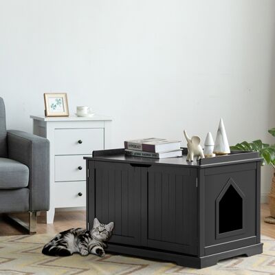 Costway Casetta privata per gatti con struttura in legno resistente, Casa multifunzionale con foro per gatti Nero Costway Casetta privata per gatti con struttura in legno resistente, Casa multifunzionale con foro per gatti Nero