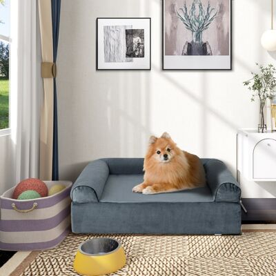 Costway Letto per animali in schiuma di memoria con poggiatesta e copertura rimovibile, Letto ortopedico per cani Grigio Costway Letto per animali in schiuma di memoria con poggiatesta e copertura rimovibile, Letto ortopedico per cani Grigio