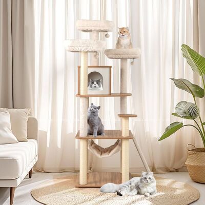 Costway Albero per gatti alto 168 cm con 3 piattaforme, Torre multi - livello con accessori per gatti da interno Costway Albero per gatti alto 168 cm con 3 piattaforme, Torre multi - livello con accessori per gatti da interno