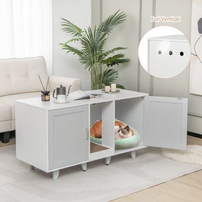 Costway Mobile lettiera per gatti con ingressi sinuosi tiragraffi gambe staccabili, Armadietto casetta per gatti Grigio Costway Mobile lettiera per gatti con ingressi sinuosi tiragraffi gambe staccabili, Armadietto casetta per gatti Grigio