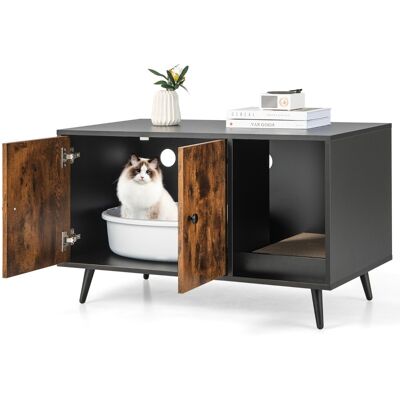 Costway Mobile nascondi lettiera per gatti con scomparto a doppia anta vano aperto e tiragraffi, Casetta per gatti 90x50x54cm Costway Mobile nascondi lettiera per gatti con scomparto a doppia anta vano aperto e tiragraffi, Casetta per gatti 90x50x54cm