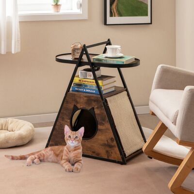 Costway Mobile per gatti con ripiano aperto a 2 livelli, Condo nascosto con tavolino in legno per animali domestici Marrone Costway Mobile per gatti con ripiano aperto a 2 livelli, Condo nascosto con tavolino in legno per animali domestici Marrone