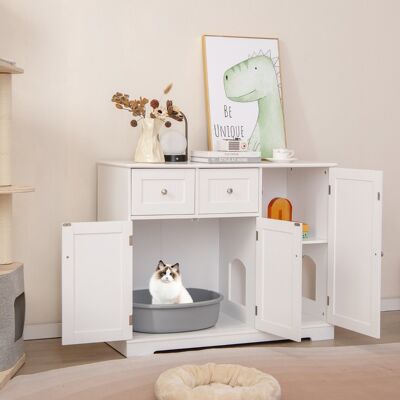 Costway Mobile per lettiera per gatti con 2 cassetti 3 porte dispositivi anti-ribaltamento, Mobile laterale per gatti nascosto Bianco Costway Mobile per lettiera per gatti con 2 cassetti 3 porte dispositivi anti-ribaltamento, Mobile laterale per gatti nascosto Bianco