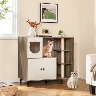 Costway Mobile per lettiera per gatti con 3 pali in sisal per grattare 5 gambe di supporto, Mobile per lettiera 5 in 1 da interno Grigio Costway Mobile per lettiera per gatti con 3 pali in sisal per grattare 5 gambe di supporto, Mobile per lettiera 5 in 1 da interno Grigio