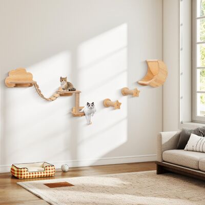 Costway Mensole per gatti a muro con amaca tiragraffi e gioco pensile per gatti da interno, Mobili da parete per gatti da 6 pezzi Beige Costway Mensole per gatti a muro con amaca tiragraffi e gioco pensile per gatti da interno, Mobili da parete per gatti da 6 pezzi Beige