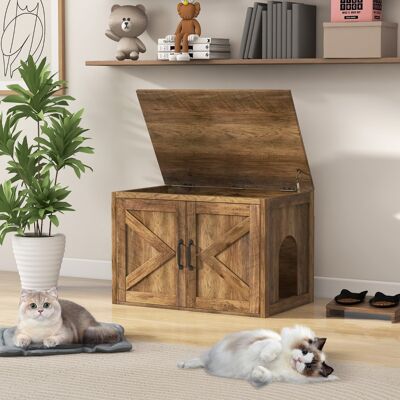 Costway Enclosure per lettiera per gatti con dopie porte scorrevoli, Casa decorativa per gatti da interno Costway Enclosure per lettiera per gatti con dopie porte scorrevoli, Casa decorativa per gatti da interno