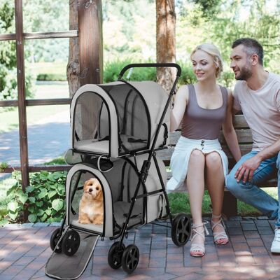 Costway Passeggino pieghevole per animali a doppio livello con 4 ruote, Passeggino 4 in 1 per cani e gatti Grigio Costway Passeggino pieghevole per animali a doppio livello con 4 ruote, Passeggino 4 in 1 per cani e gatti Grigio