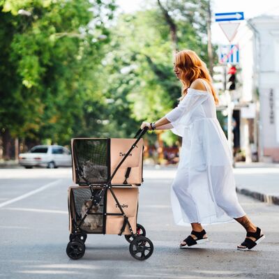 Costway Passeggino a doppio livello multifunzionale per animali, Carrozzina pieghevole smontabile con 4 ruote Beige Costway Passeggino a doppio livello multifunzionale per animali, Carrozzina pieghevole smontabile con 4 ruote Beige
