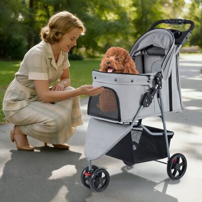 Costway Passeggino per animali leggero con gatti e tetto regolabile pieghevole, Passeggino pieghevole per animali con portaoggetti Grigio Costway Passeggino per animali leggero con gatti e tetto regolabile pieghevole, Passeggino pieghevole per animali con portaoggetti Grigio