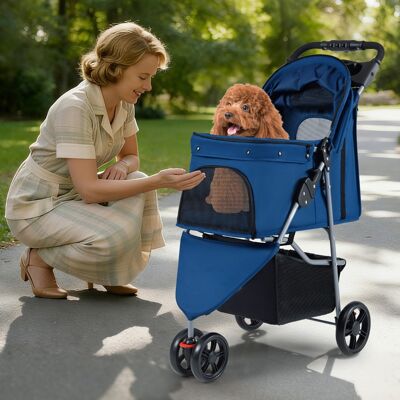 Costway Passeggino per animali leggero con gatti e tetto regolabile pieghevole, Passeggino pieghevole per animali con portaoggetti Blu Costway Passeggino per animali leggero con gatti e tetto regolabile pieghevole, Passeggino pieghevole per animali con portaoggetti Blu