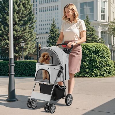 Costway Passeggino per animali domestici a 4 ruote, Trasportino portatile con cestino e finestra a rete Grigio Costway Passeggino per animali domestici a 4 ruote, Trasportino portatile con cestino e finestra a rete Grigio