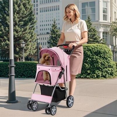Costway Passeggino per animali domestici a 4 ruote, Trasportino portatile con cestino e finestra a rete Rosa Costway Passeggino per animali domestici a 4 ruote, Trasportino portatile con cestino e finestra a rete Rosa