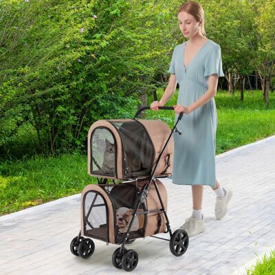 Costway Passeggino pieghevole per animali a doppio livello con 4 ruote, Passeggino 4 in 1 per cani e gatti Beige Costway Passeggino pieghevole per animali a doppio livello con 4 ruote, Passeggino 4 in 1 per cani e gatti Beige