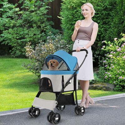 Costway Passeggino trasportino e seggiolino per animali con tettuccio regolabile, Passeggino pieghevole per cani e gatti Blu Costway Passeggino trasportino e seggiolino per animali con tettuccio regolabile, Passeggino pieghevole per cani e gatti Blu