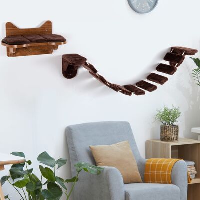 Costway Scaletta per gatti montata al muro con letto di legno per gatti, Centro attività da interno per gatti Marrone Costway Scaletta per gatti montata al muro con letto di legno per gatti, Centro attività da interno per gatti Marrone
