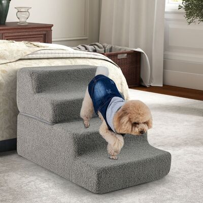 Costway Rampa per cani pieghevole con fondo antiscivolo e copertura rimovibile, Scalette in schiuma a 4 gradini Grigio Costway Rampa per cani pieghevole con fondo antiscivolo e copertura rimovibile, Scalette in schiuma a 4 gradini Grigio