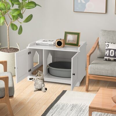 Costway Recinto lettiera per gatti con tira graffi ingresso reversibile, Mobile moderno per animali domestici Bianco Costway Recinto lettiera per gatti con tira graffi ingresso reversibile, Mobile moderno per animali domestici Bianco
