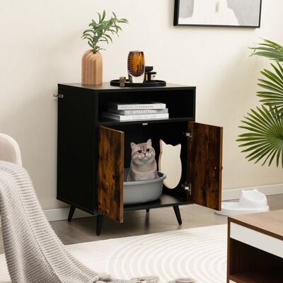 Costway Recinto lettiera per gatti con ingresso gambe inclinate in metallo scomparto aperto, Mobile nascosto Marrone Costway Recinto lettiera per gatti con ingresso gambe inclinate in metallo scomparto aperto, Mobile nascosto Marrone