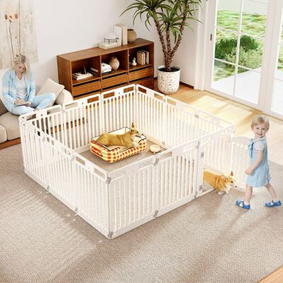Costway 81 cm Recinto per cani a 6 pannelli con porta di bloccaggio e picchetti da terra, Casa per cani medi e piccoli Bianco Costway 81 cm Recinto per cani a 6 pannelli con porta di bloccaggio e picchetti da terra, Casa per cani medi e piccoli Bianco