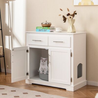 Costway Cassetta per gatti in legno con 2 cassetti, Mobili moderni per lettiera gatti con portaoggetti Bianco Costway Cassetta per gatti in legno con 2 cassetti, Mobili moderni per lettiera gatti con portaoggetti Bianco