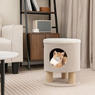 Costway Sgabello nicchia per gatti con pali tiragraffi e pallina di peluche, Casetta per animali domestici multiuso Beige Costway Sgabello nicchia per gatti con pali tiragraffi e pallina di peluche, Casetta per animali domestici multiuso Beige