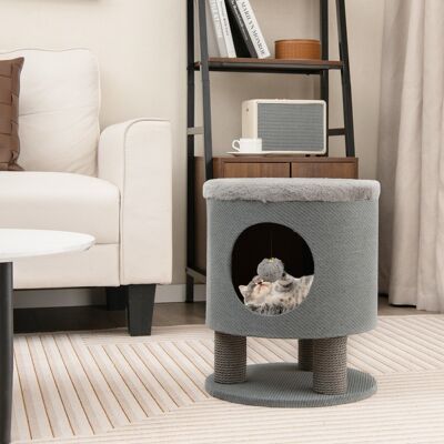 Costway Sgabello nicchia per gatti con pali tiragraffi e pallina di peluche, Casetta per animali domestici multiuso Grigio Costway Sgabello nicchia per gatti con pali tiragraffi e pallina di peluche, Casetta per animali domestici multiuso Grigio