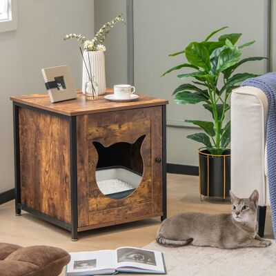 Costway Tavolino multiuso per gatti con porta ingresso a forma di gatto, Mobile decorativo per lettiera per gatti Marrone Costway Tavolino multiuso per gatti con porta ingresso a forma di gatto, Mobile decorativo per lettiera per gatti Marrone