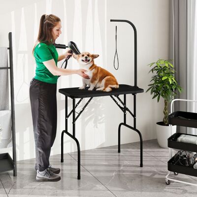 Costway Stazione di bellezza pieghevole per animali domestici per il bagno, Tavolo per toelettatura cani con bracci regolabili in altezza Nero Costway Stazione di bellezza pieghevole per animali domestici per il bagno, Tavolo per toelettatura cani con bracci regolabili in altezza Nero